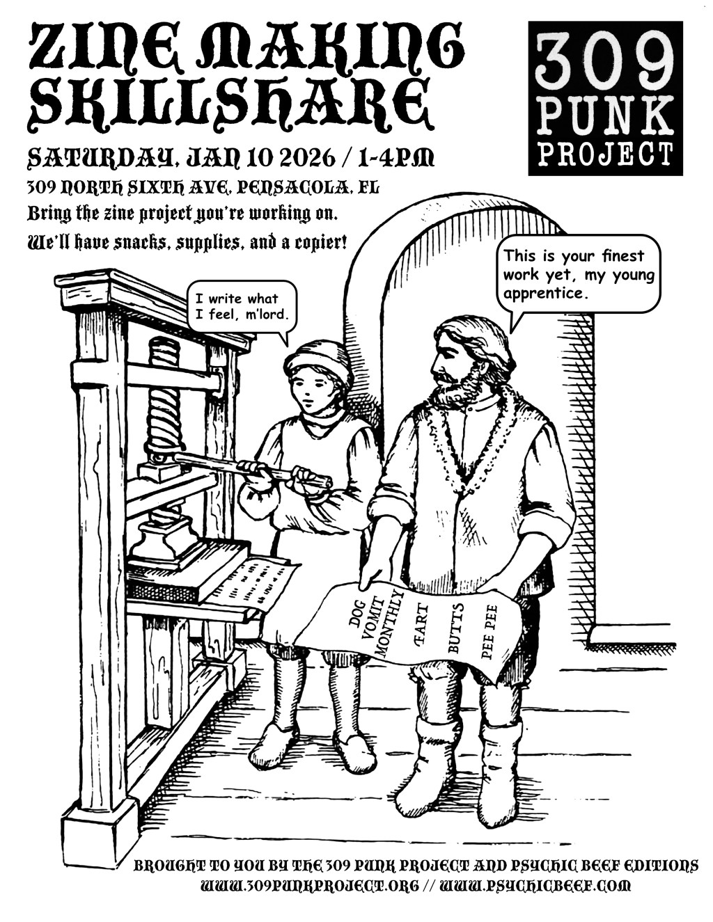 Zine Skillshare hosted by Psychic Beef at the 309 Punk Project – 1/10/2026